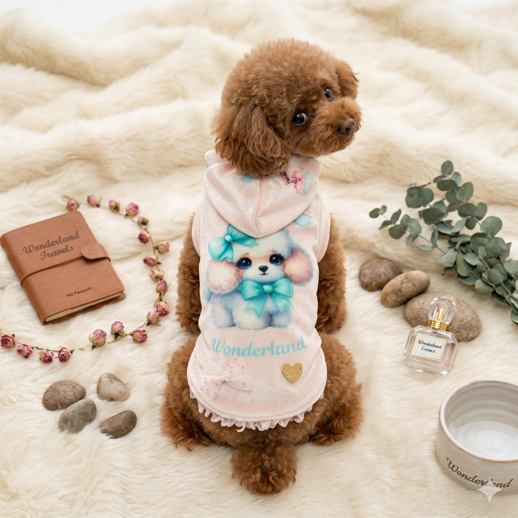 Alice in Wonderland Pale Pink Sweatshirt - Ciniglia Vellutata con Rouche Pizzo e Fiocco Cuoricino